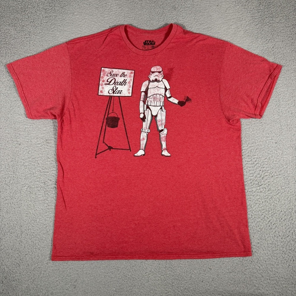 Disney Shirt Mens XL Red Save The Death Star Graphic Tee Storm Trooper Wars Logo